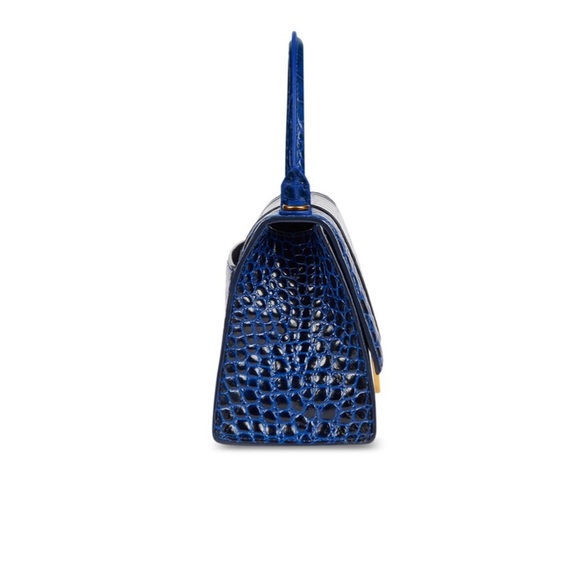 *SOLD* Balenciaga Small Blue Hourglass Croc-embossed Leather Top Handle Bag - Picture 6 of 7
